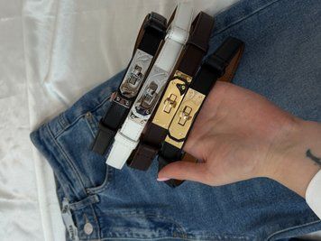 Ремінь типу Hermes срібною фурнітурою шкіряний Кольори 7027 фото
