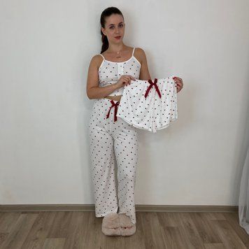 Піжама  3в1 зі штанами і топом з серденьками 4437 фото