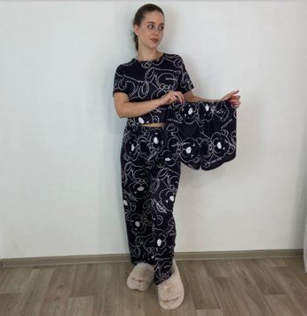 Піжама 3 в 1 чорна з ведмедями 4703 фото